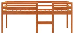 Cama alta 80x200 cm madeira de pinho maciça castanho cera