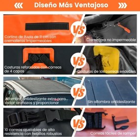 Mala de tejadilho para carro 424L à prova de água com fecho e tapete antiderrapante 112 x 86 x 43 cm Laranja e Preto