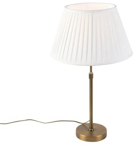 Candeeiro de mesa em bronze com cúpula plissada branca 35 cm - Parte Clássico / Antigo