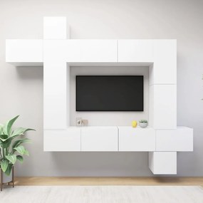 9 pcs conjunto de móveis de TV derivados de madeira branco