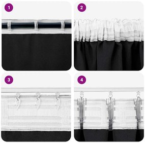 Cortinas com cortinas 2 pcs Preto 260 x 140 cm Poliéster