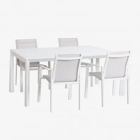 Conjunto De Mesa Extensível Retangular Starmi, 180-240x100 Cm, Feito De Alumínio E 4 Cadeiras De Jardim Eika. Gardénia Branco - Sklum