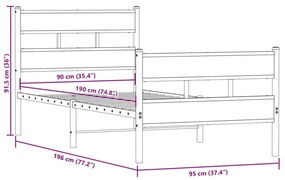 Estrutura de cama sem colchão 90x190 cm metal carvalho fumado