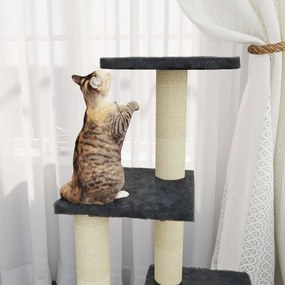 Árvore p/ gatos c/ postes arranhadores sisal 92 cm cinza-escuro