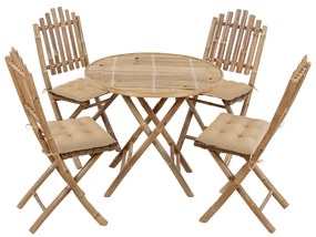 vidaXL 5 pcs conj. de jantar dobrável c/ almofadões p/ exterior bambu