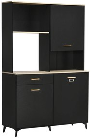 HOMCOM Armário de Cozinha com 1 Gaveta 3 Portas e Armazenamento Aberto Estilo Moderno 119x41x180cm Preto | Aosom Portugal