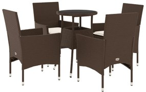 5pcs conjunto jantar jardim c/almofadões vime PE/vidro castanho