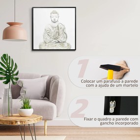 Pintura em Lona de Buda 83x83cm com Textura Dourada Impressão Artistica Quadro de Parede para Decoração Multicor