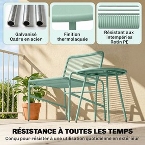 Conjunto de jardim de 3 peças para exterior em resina trançada e aço, mesa redonda de jardim com 2 cadeiras verde