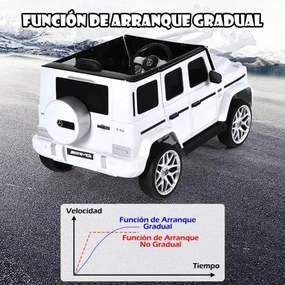Carro elétrico infantil 12V com 2 portas, música, comando à distância, buzina, luzes LED e cinto de segurança para crianças de 3 a 8 anos, branco
