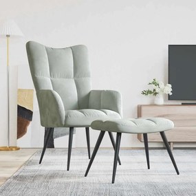 vidaXL Cadeira de descanso com banco veludo cinzento-claro