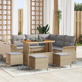 Conjunto de Sofá de Jardim vidaXL de 9 peças com Almofadas Bege Rattan
