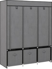 HOMCOM Roupeiro de Tecido com 2 Varões 5 Prateleiras 3 Gavetas Fecho de Correr Estrutura de Aço 125x43x162,5 cm Cinzento | Aosom Portugal