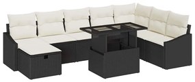 Conjunto de Sofá de 9 Peças com Almofadas Preto Ratan PE