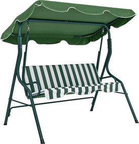 Outsunny Baloiço Jardim 2-3 Lugares Almofada Confortável Toldo Ajustável Terraço Pátio Relaxamento 240kg 170x110x153cm Verde Branco | Aosom Portugal
