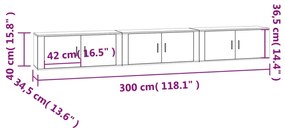 Móveis de TV de parede 3 pcs 100x34,5x40 cm cinzento cimento