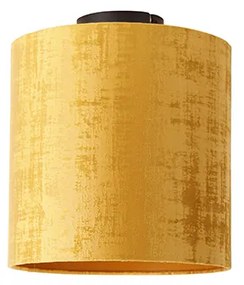 Candeeiro de teto veludo preto mate com aba dourado 25 cm - Combi Moderno