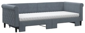 Sofá-cama c/ gavetão e colchões 80x200cm veludo cinzento-escuro