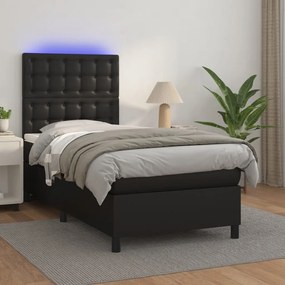 Cama box spring c/ colchão/LED 80x200 cm couro artificial preto