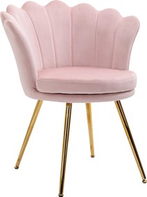 Cadeira de toucador ou sala jantarem forma de concha em veludo com pés em metal dourado 67 x 64  x 77  cm, rosa pálido
