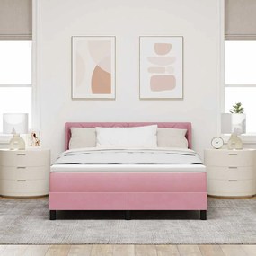 Cama Box Spring com Colchão Rosa 140x190 cm Veludo