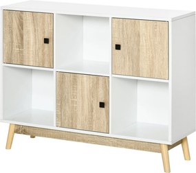 Móvel de arrumação com 9 cubos, 3 portas e 3 compartimentos abertos, pés em madeira de pinho 96 x 30 x 75 cm, branco e natural