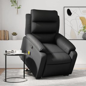vidaXL Poltrona massagens reclinável elevatória couro artificial preto