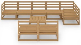 9 pcs conjunto lounge de jardim pinho maciço castanho mel