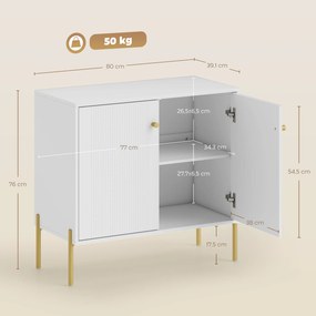 Aparador Moderno de 2 Portas Prateleiras Ajustáveis Bancada com Efeito Mármore e Pés de Aço 80x39,1x76 cm Branco