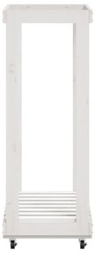 Suporte de lenha c/ rodas 76,5x40x108 cm pinho maciço branco