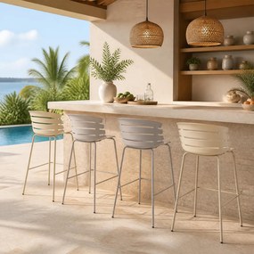 Conjunto de 4 Cadeiras de Bar para Sala de Jantar, 48 x 49 x 98 cm, Estrutura Metálica Resistente, Cinzento