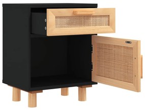 Mesa de cabeceira pinho maciço e vime natural preto
