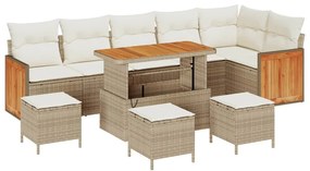 Conjunto de sofá de jardim vidaXL de 10 peças com almofadas bege vime