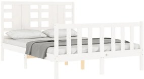 Estrutura de cama de casal com cabeceira madeira maciça branco
