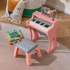 Piano de 25 teclas para crianças com atril e microfone Brinquedo educativo para aprendizagem precoce 3+ anos 45 x 17,5 x 32,5 cm Rosa