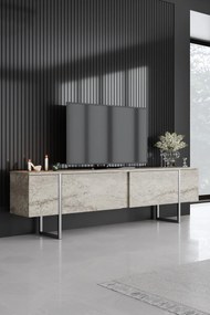 Móvel de TV "Madrid" - Travertino Mármore e Prata - 180x50x30cm - Desi