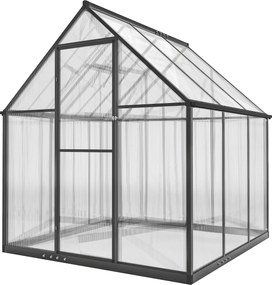 Estufa de jardim em alumínio e policarbonato, com janela ajustável e porta de batente resistente às intempéries e transparente