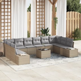 Conjunto de Sofá de Jardim de 11 Peças com Almofadas Pretas de Vime de