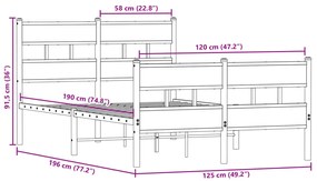 Estrutura de cama sem colchão 120x190 cm metal carvalho fumado
