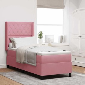 Cama Box Spring vidaXL com Colchão e LED Rosa 80x200 cm Veludo