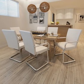 vidaXL Cadeiras de jantar cantilever 6 pcs couro artificial branco
