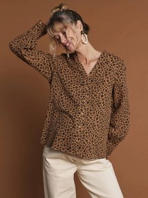 Blusa leopardo em gaze de algodão para gravidez e amamentação ENVIE DE FRAISE.  cru