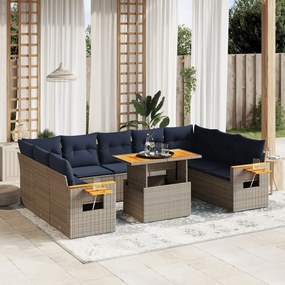 vidaXL 11 pcs conjunto sofás de jardim c/ almofadões vime PE cinzento