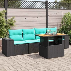 vidaXL 5 pcs conjunto sofás de jardim com almofadões vime PE preto