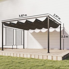 Pérgola de Jardim 4x3 m com Teto Retrátil e 2 Painéis de Privacidade UPF50+ Pérgola para Exterior Cinzento