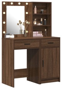 Conjunto de Mesa de Maquiagem 2 Peças com LED Madeira de Carvalho Pret
