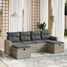 6 pcs conj. sofás jardim com almofadões vime PE cinzento-claro