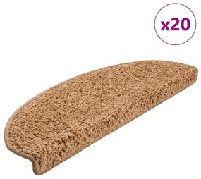 vidaXL Tapetes de escada 20 peças 65x21x4 cm bege semicircular grande