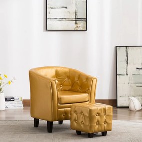 vidaXL Poltrona com apoio de pés couro artificial dourado