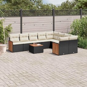 10 pcs conjunto sofás de jardim c/ almofadões vime PE preto